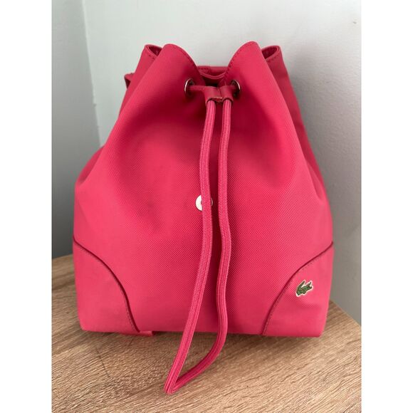 Lacoste Coral Pink PVC Backpack Drawstring Flap Crocodile Logo Y2K 2000s Bag main image 4